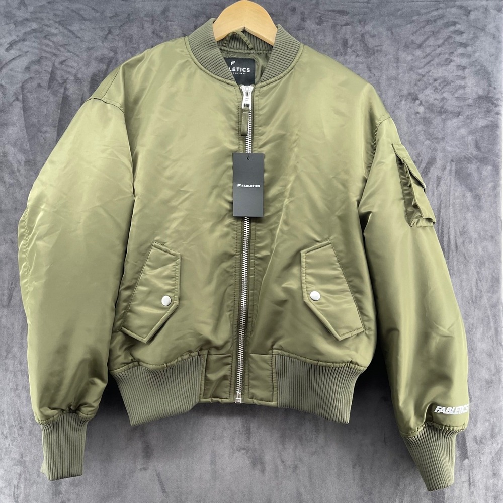 Fabletics Iconic Bomber Jacket Utility Green Mens Small JT2500533-9401-35600 NWT